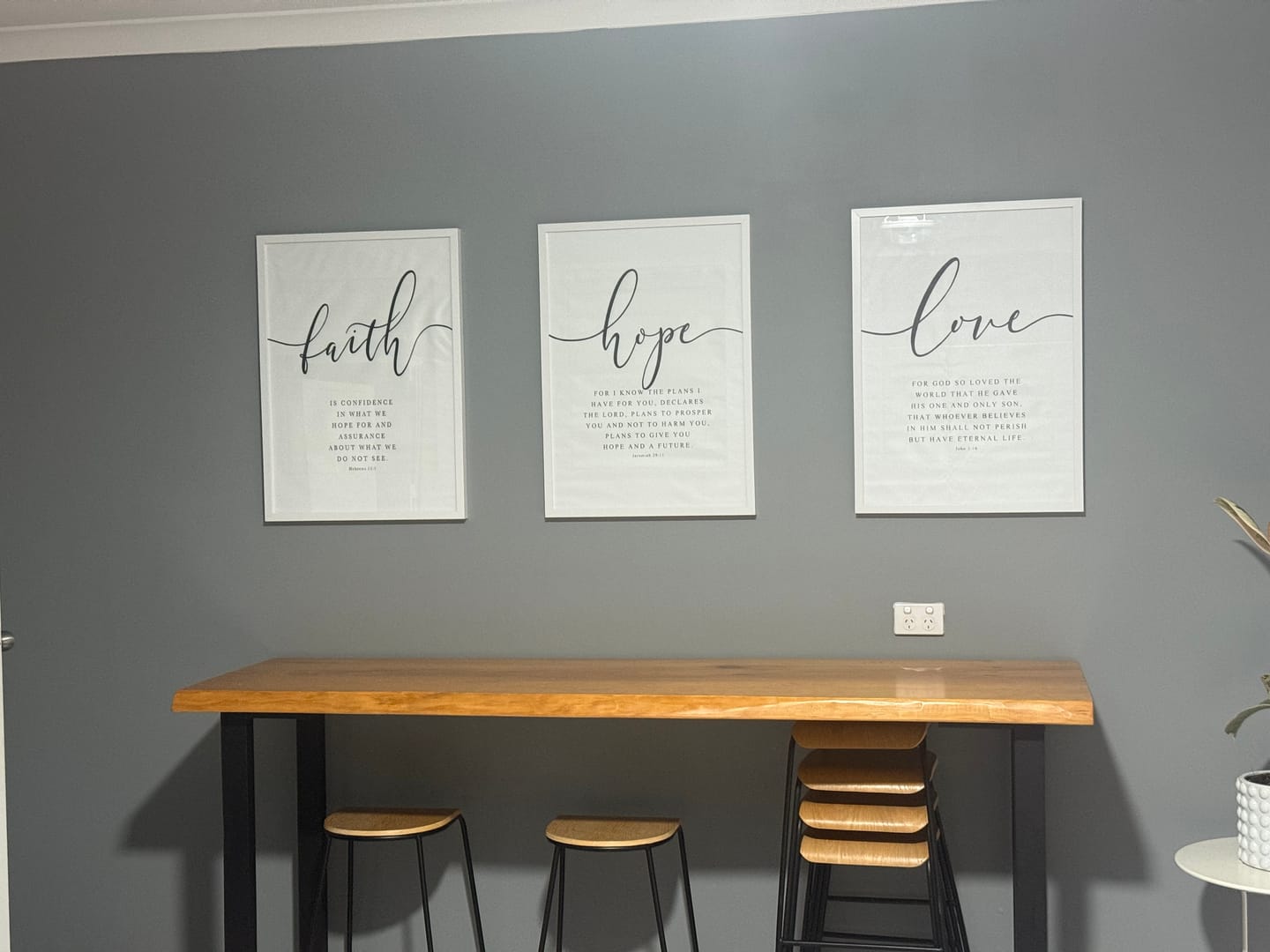 Customer photo review of Handmade (Faith Hope Love) Bible Verse Canvas by Godisabove™