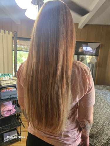 Customer photo review of Full Shine Virgin Genius Weft Hair Extensions Copper Red #33