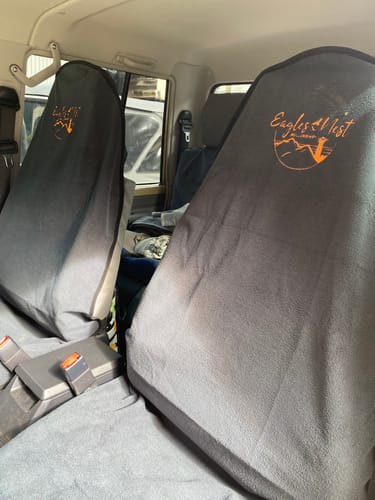 Customer photo review of Digitised Logo Car Seat Towel – Custom Embroidery  | Towel Society