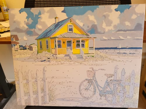 Customer photo review of "Beach Cottage with Bicycle" Paint by Numbers Kit