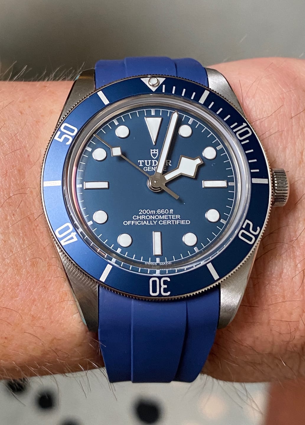 Customer photo review of Integrated Rubber Strap For Tudor Black Bay 58 - Blue