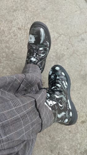 Customer photo review of Raven Study Boots - Vegan Leather Doc-Style Boots with Durable Stitched on Soles