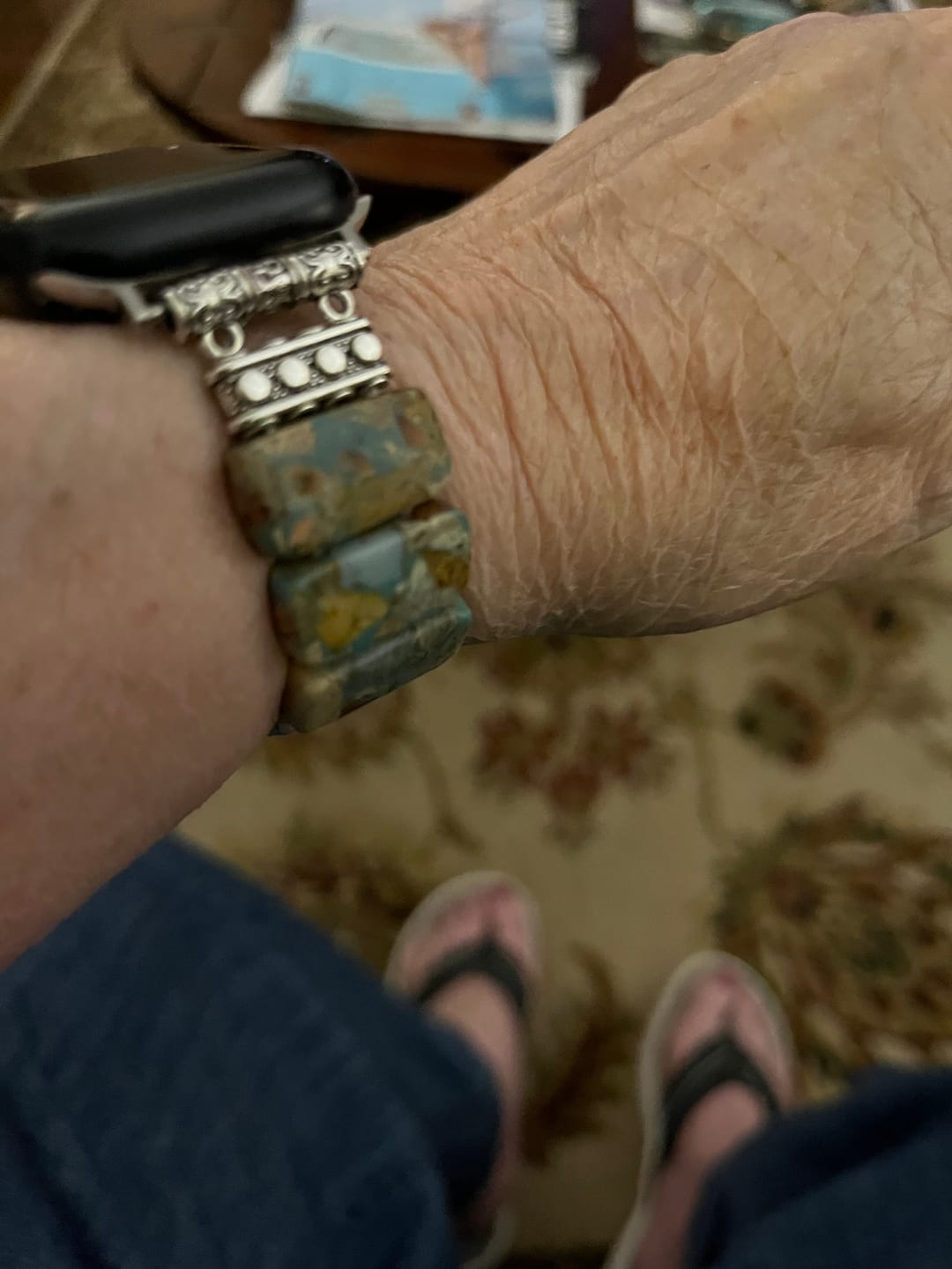 Customer photo review of Earth Tibetan Jasper Stretch Apple Watch Strap
