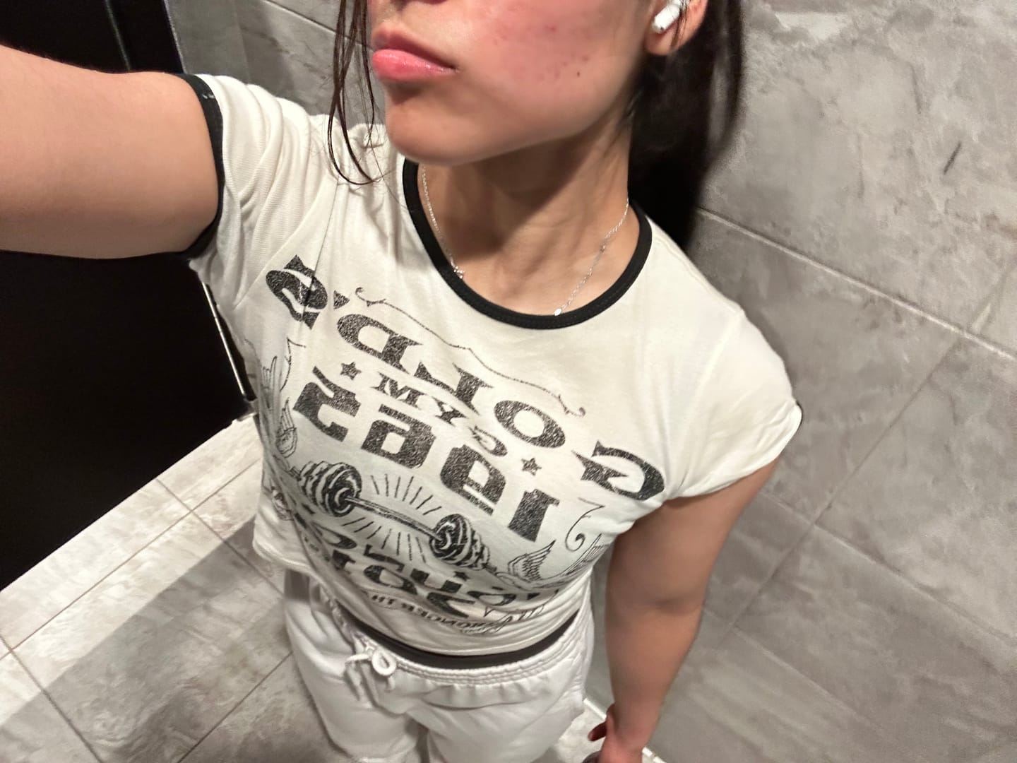 Customer photo review of W471 Gold's Gym Ringer Baby Tee
