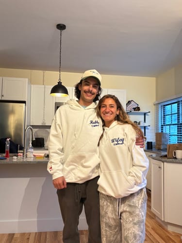 Customer photo review of Custom Couple Matching Hubby and Wifey Embroidered Hoodie