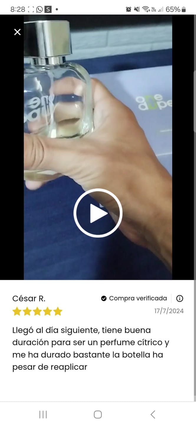 Customer video review of Perfume inspirado en Santal 33 Le Labo