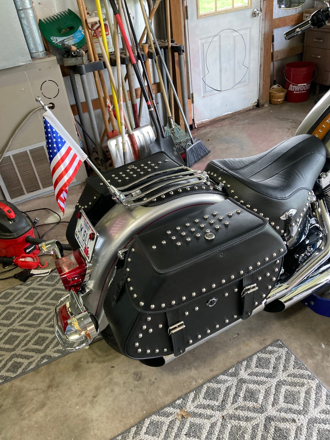 Customer photo review of 35L - Legacy Extra Large Studded Leather Motorcycle Saddlebags for Harley Softail Heritage FLSTC/I