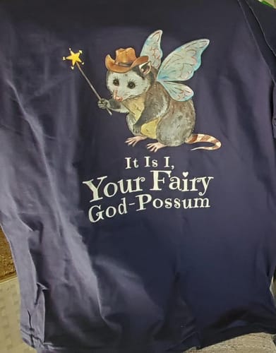 Customer photo review of Your Fairy God-Possum T-Shirt