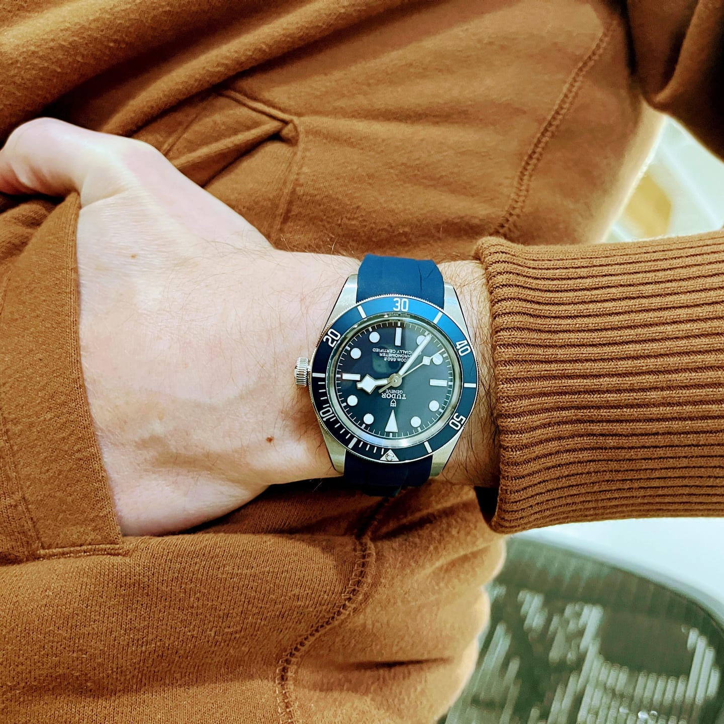 Customer photo review of Integrated Rubber Strap For Tudor Black Bay 58 - Blue