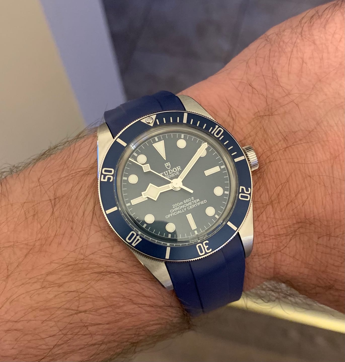 Customer photo review of Integrated Rubber Strap For Tudor Black Bay 58 - Blue