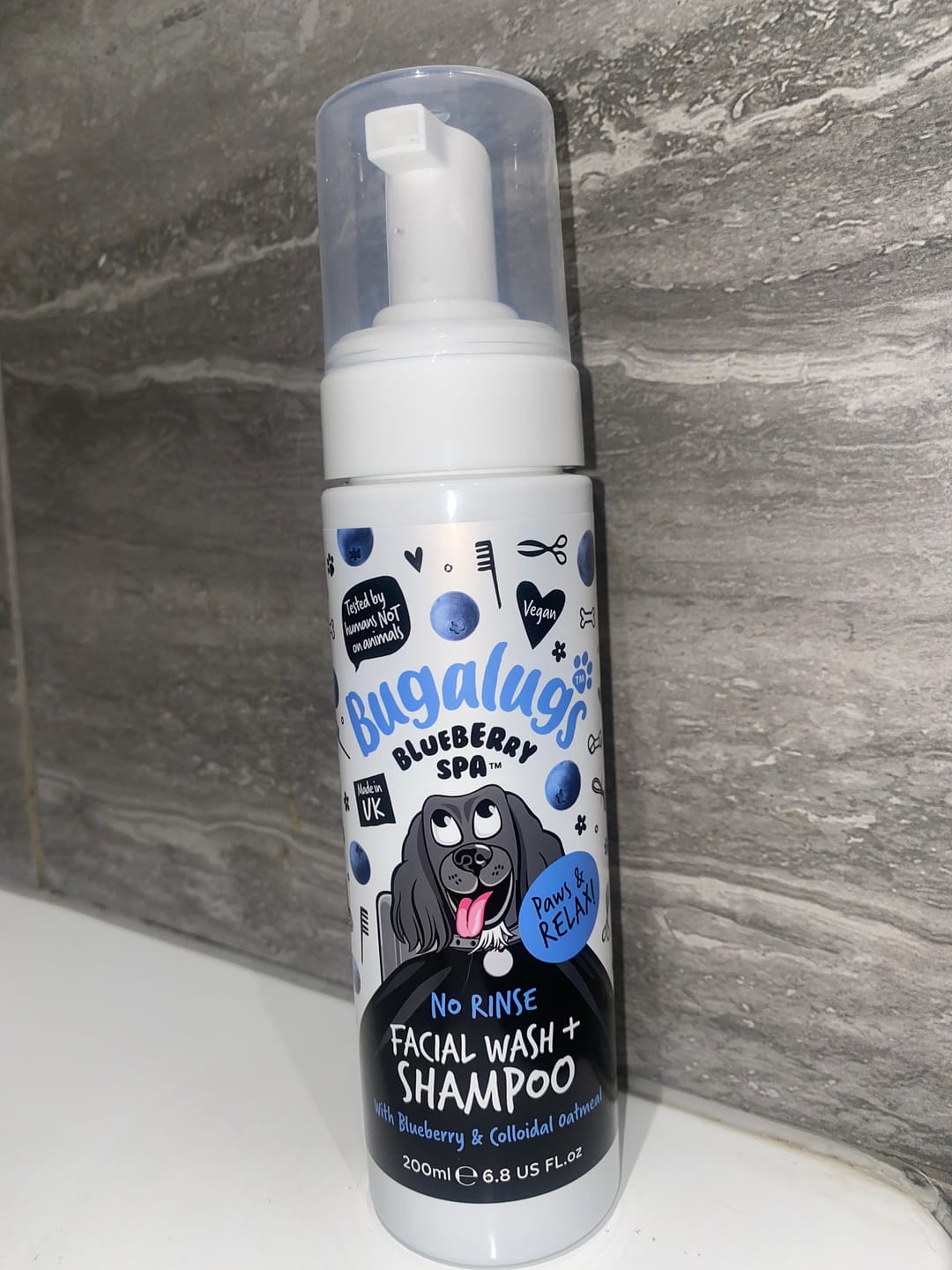 Customer photo review of Blueberry Spa™ No Rinse Facial Wash + Shampoo with Blueberry & Colloidal Oatmeal for Dogs