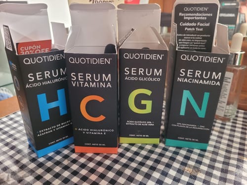 Customer photo review of Kit Los 4 Fantásticos (44% OFF) - Serum de Vitamina C 30ml + Serum de Niacinamida 30ml + Serum Ácido Glicólico 30ml + Serum de Ácido Hialurónico 30ml