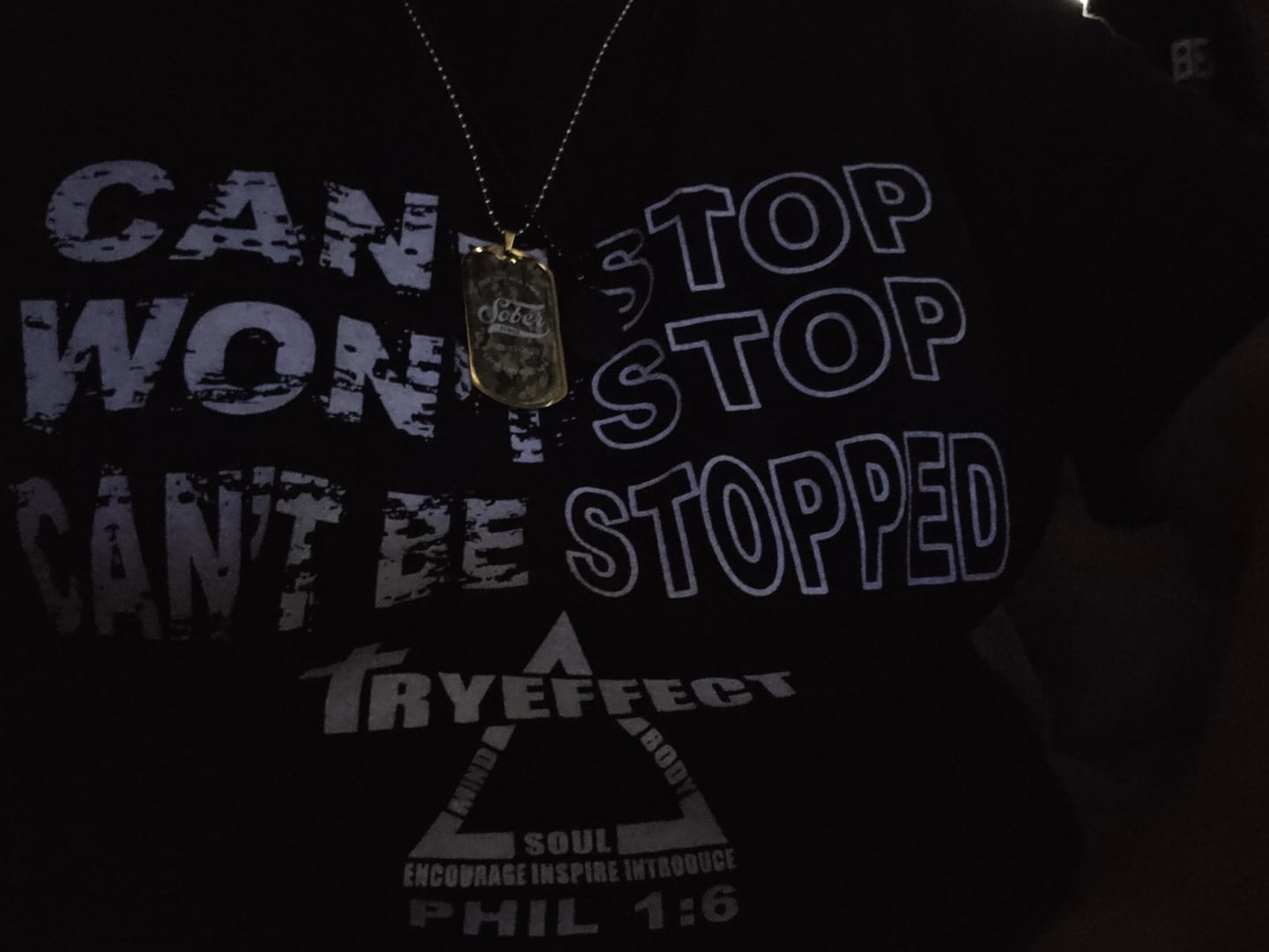 Customer photo review of Camo Sober Since Dog Tag Necklace w/Personalized Date
