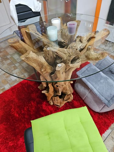 Customer photo review of Wurzelholz Esstisch IKAL inkl. Glasscheibe Ø 100 cm