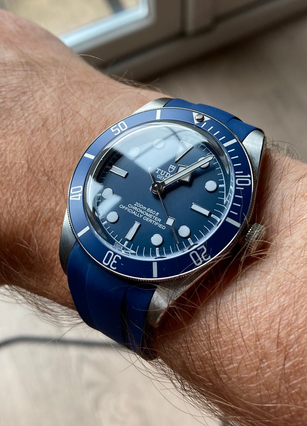 Customer photo review of Integrated Rubber Strap For Tudor Black Bay 58 - Blue