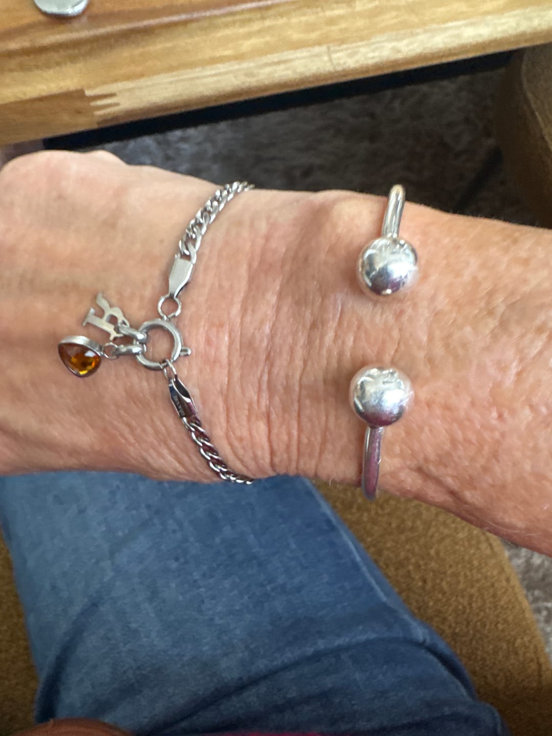 Customer photo review of Letter & birthstone bracelet silver