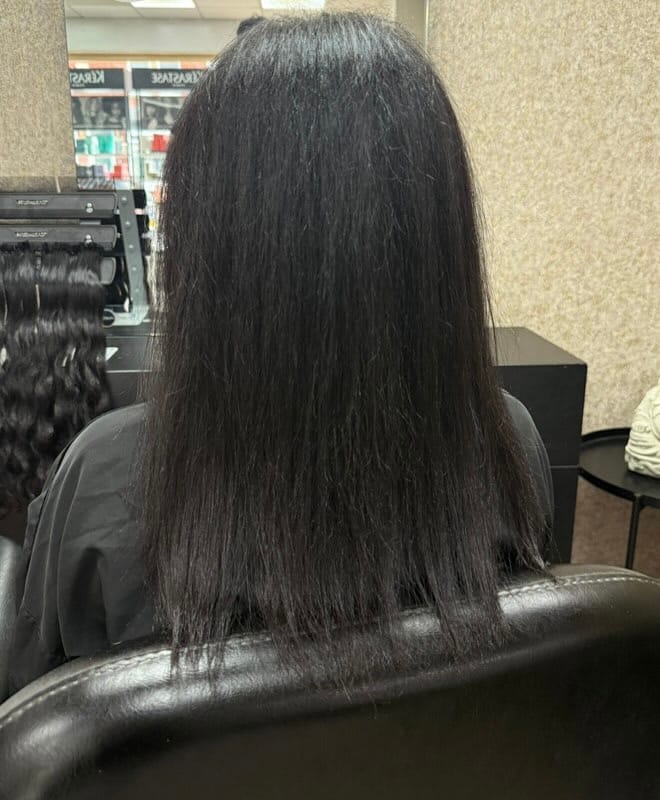Customer photo review of Raw Indian Wavy Keratin Flat-Tip hair