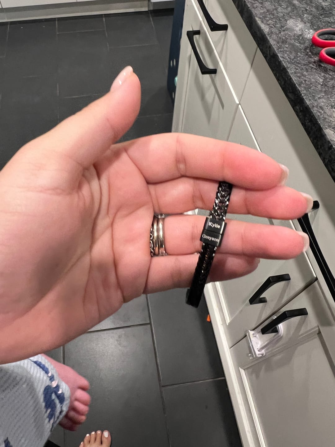 Customer photo review of Dan Bracelet - Dad Bracelet with kid's names - Black