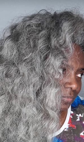 Customer photo review of Luvwin 13x4 Salt And Pepper Long Deep Curly Glueless Gray Color Pre-Cut Lace Wig