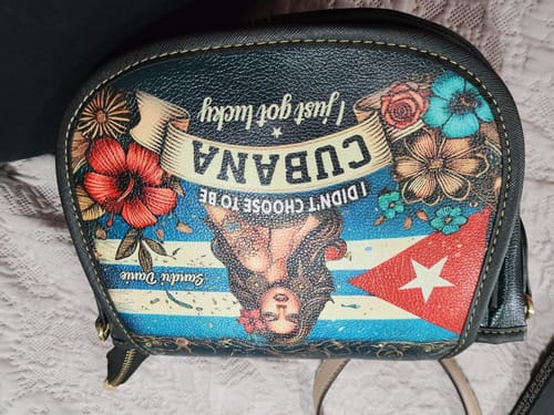 Customer photo review of I didn't choose to be Cubana, I just got lucky. - Personalized Leather Saddle Cross Body Bag CUB01S5