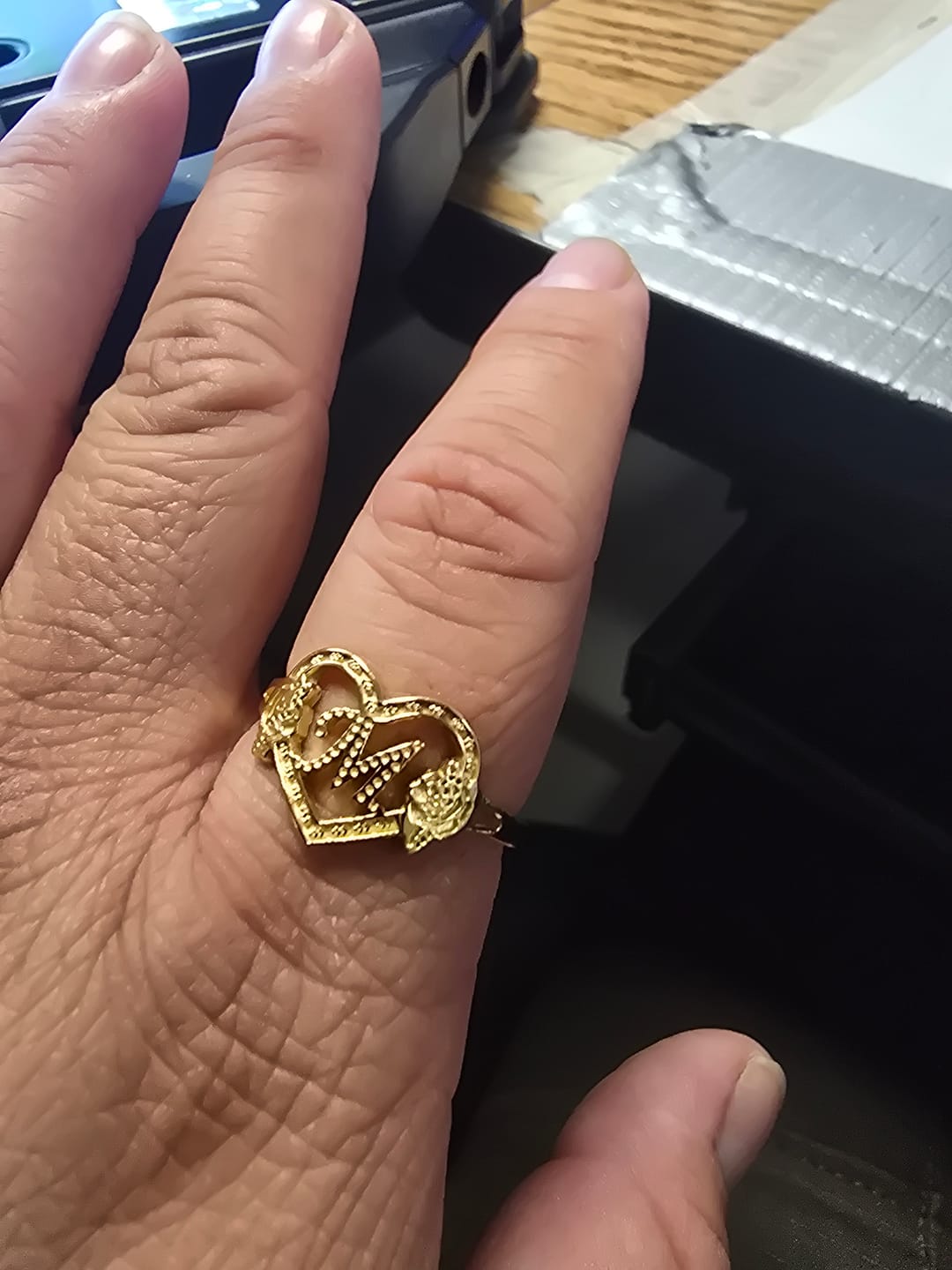 Customer photo review of Heart Initial Ring