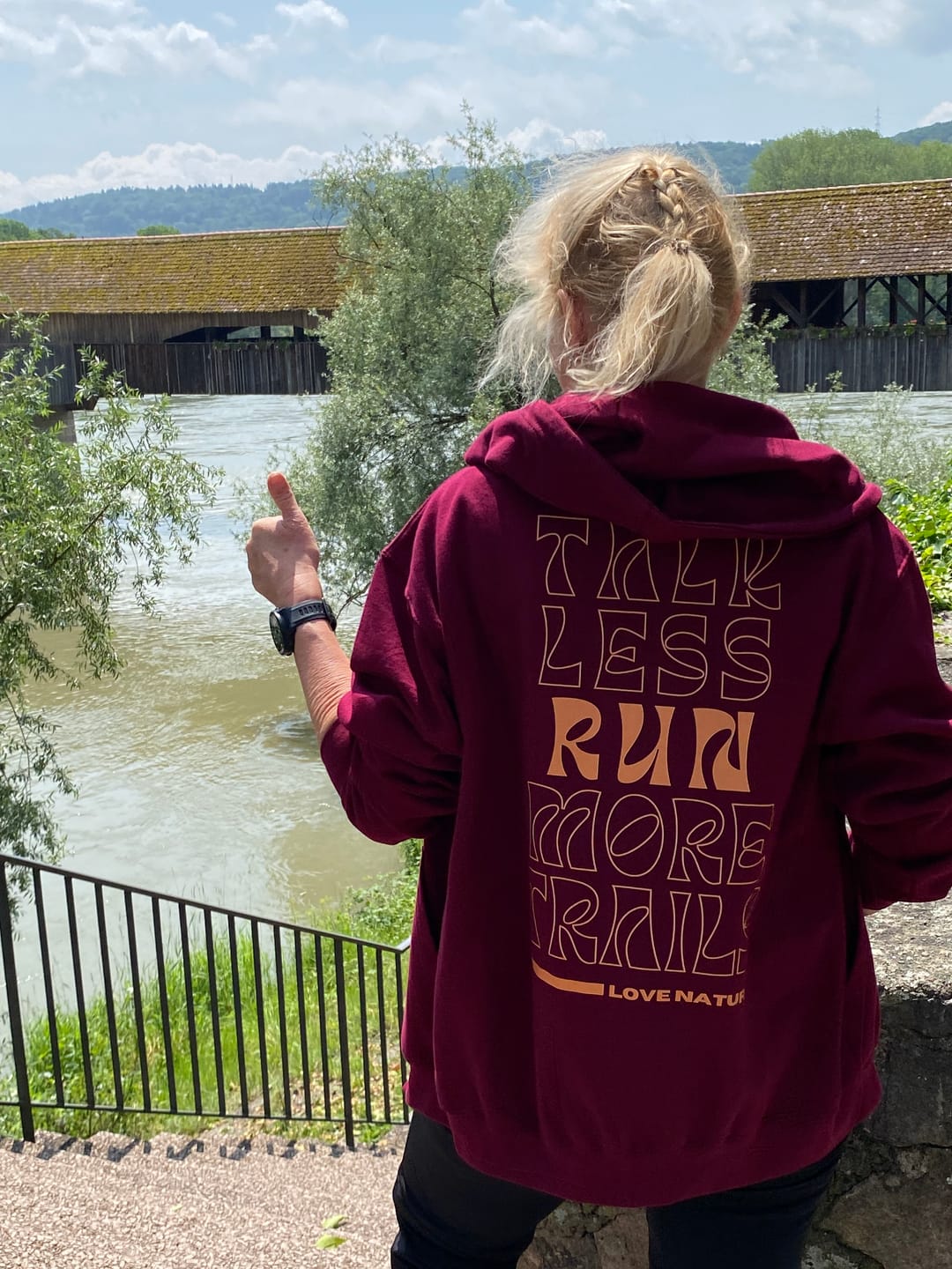 Customer photo review of talk less run more trails - Bio Premium Zipper Hoodie Unisex