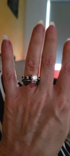 Customer photo review of Round Moissanite With Sapphire Pave Engagement Ring