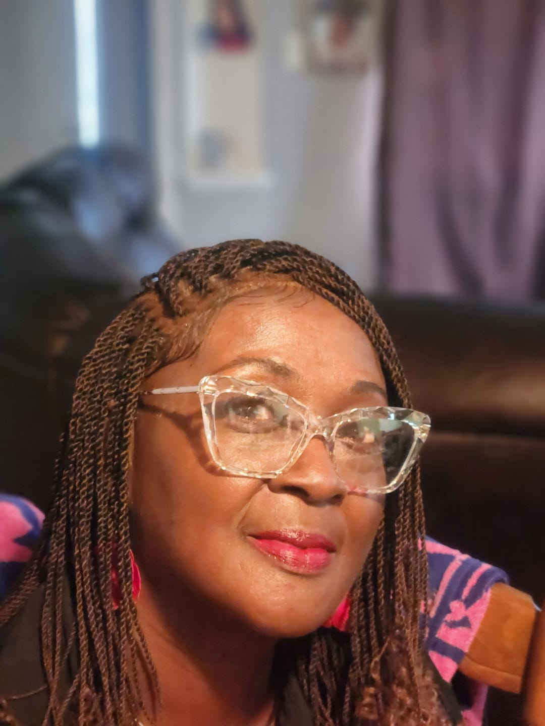 Customer photo review of Tina - Senegalese Mini Twist Braided Wig 14" Full Hand-tied Swiss HD Lace With Curly Ends - Human Baby Hair