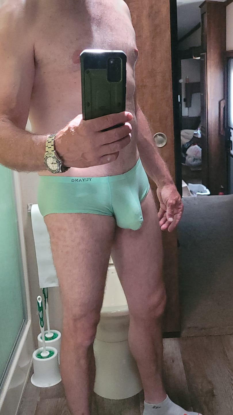 Customer photo review of 2 Pack Men's U-Pouch Casual Solid Trunks