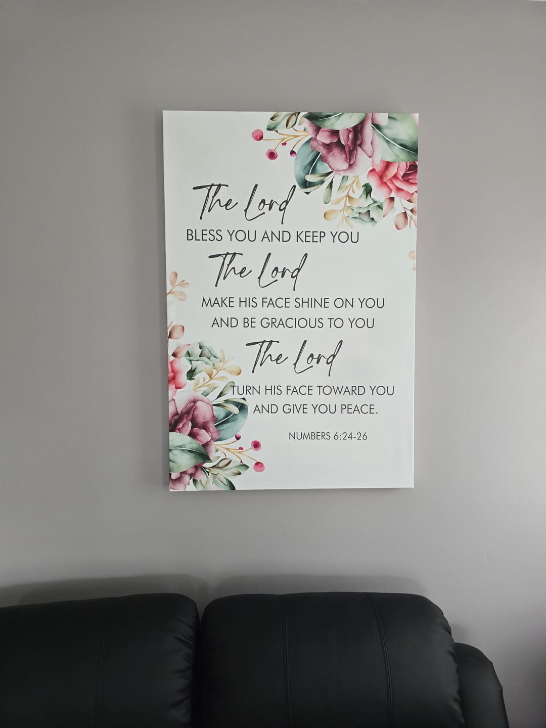 Customer photo review of The Lord Bless You And Keep You, Floral, Numbers 6:24-26 Wall Art Canvas