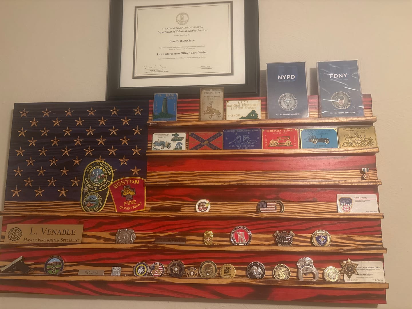 Customer photo review of Challenge Coin Display Rack Holder - Rustic American Flag