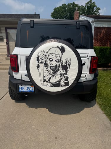 Customer photo review of Custom Spare Tire Cover for Jeep, RV, Bronco Camper, Trailer, & More