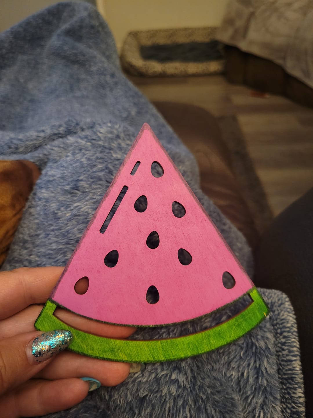 Customer photo review of Unfinished Wood Watermelon Slice Shape | DIY Craft Cutout | up to 46" DIY