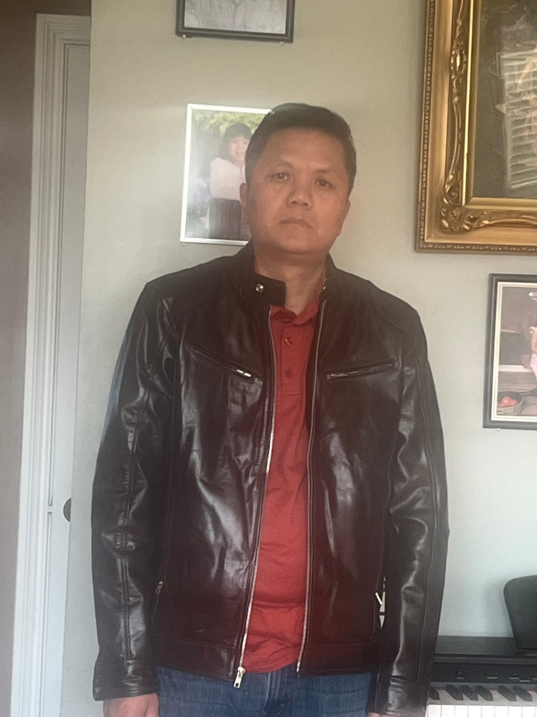 Customer photo review of Brown Moto Leather Jacket
