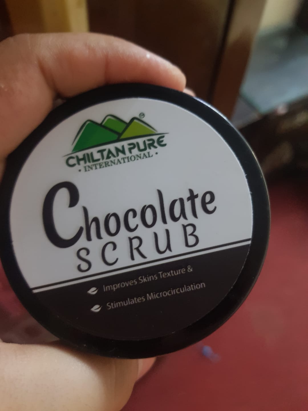 Customer photo review of Chocolate Face & Body Scrub – Exfoliates & Energizes Skin, Reduces Pore Size, Gives Skin Firmness, For All Skin Types 100ml