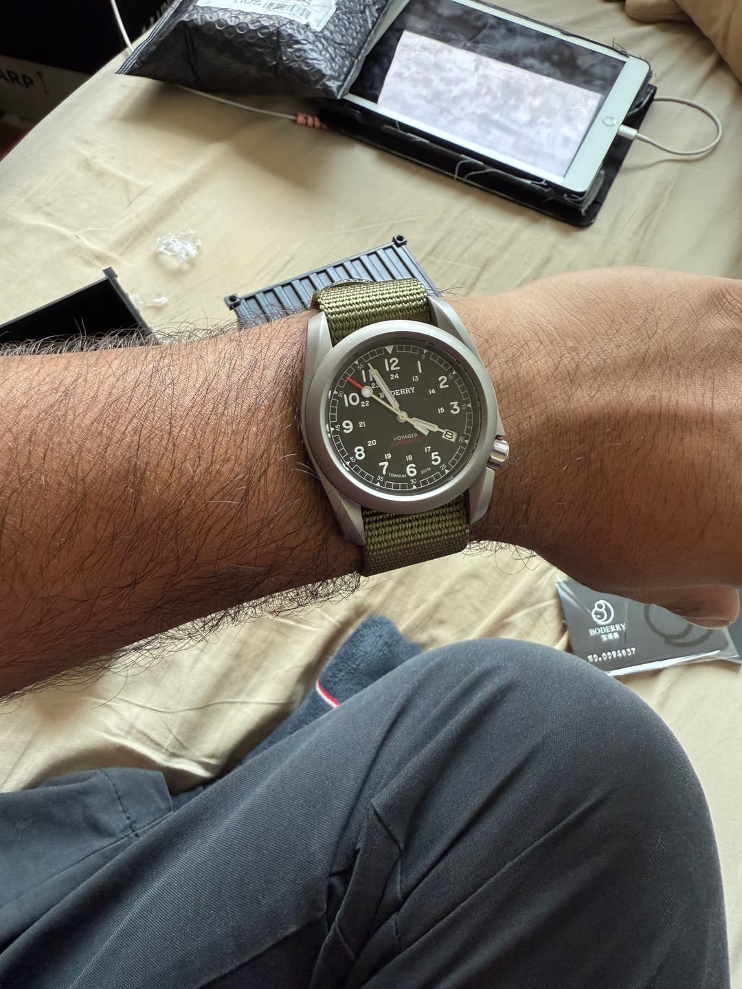 Customer photo review of VOYAGER - 100M Waterproof Titanium Automatic Field Watch | Black/ArmyGreen