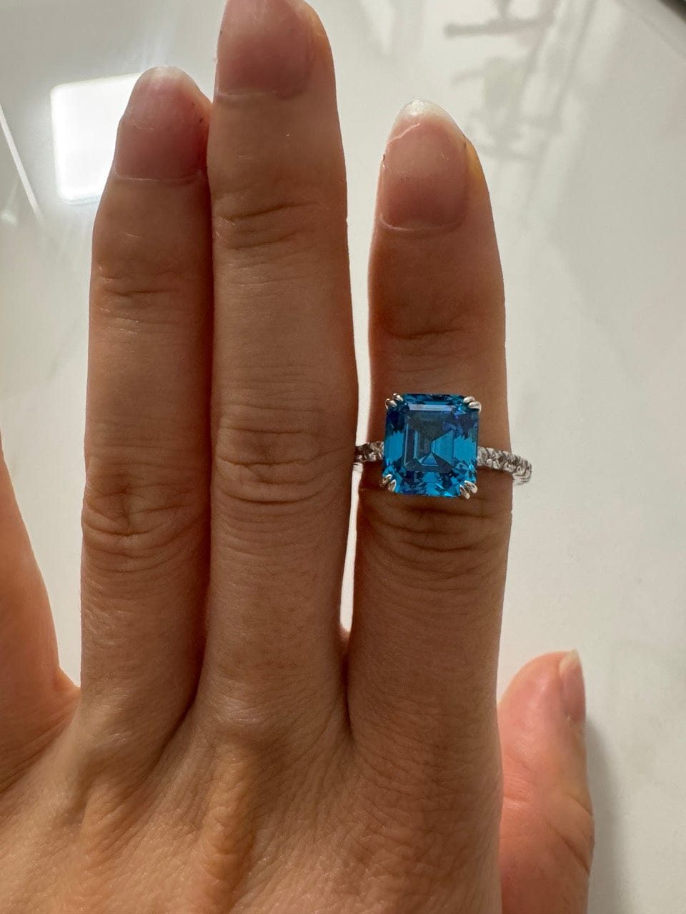 Customer photo review of S925 Honorable 4.5Ct Asscher Cut Engagement Ring Stackable Travel Ring For Women