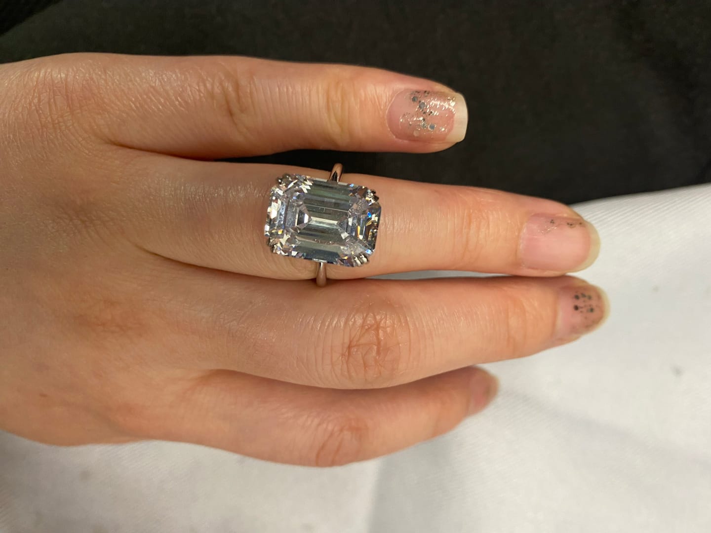 Customer photo review of S925 5.0/11.5 Ct Emerald Cut Engagement Ring In Sterling Silver Classic Everyday Wearable Ring