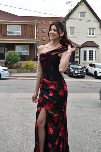 Customer photo review of Dallas Gown by Bariano - RENTAL