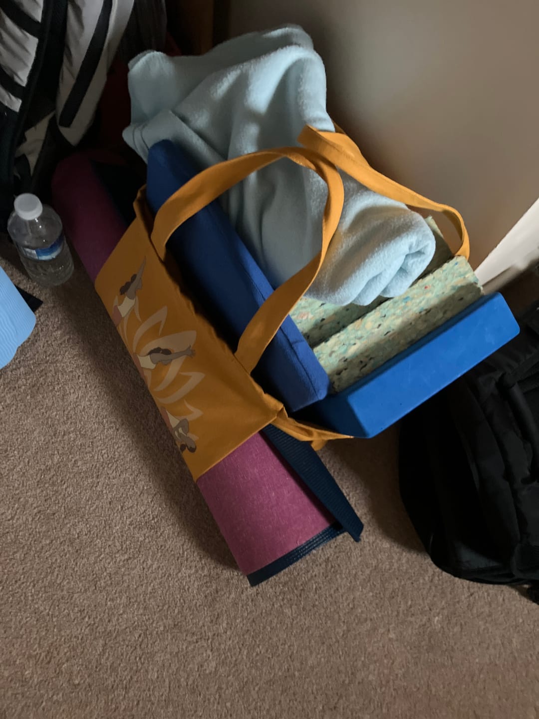 Customer photo review of Yoga Mat Tote Bag - "Go With The Flow" Organic Cotton Large Shoulder Bag with Pouch
