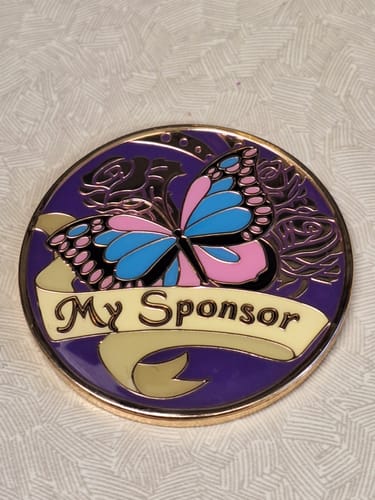 Customer photo review of My Sponsor Specialty Women's AA/NA Butterfly Medallion - Purple/Gold