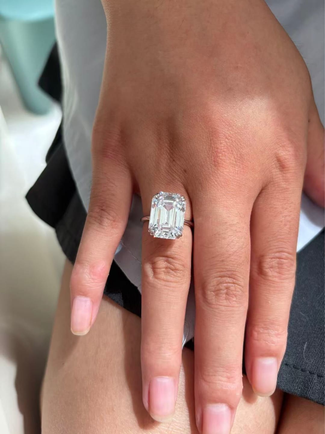 Customer photo review of S925 5.0/11.5 Ct Emerald Cut Engagement Ring In Sterling Silver Classic Everyday Wearable Ring