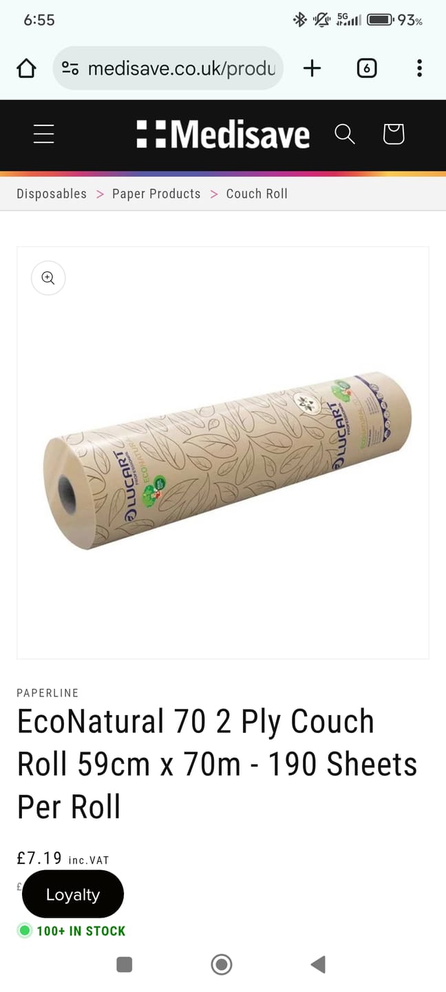 Customer photo review of EcoNatural 70 2 Ply Couch Roll 59cm x 70m - 190 Sheets Per Roll