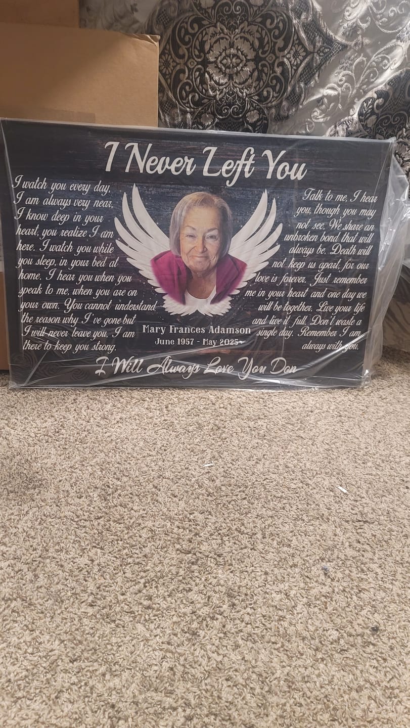 Customer photo review of Personalized Canvas Prints, Custom Photo, Memorial Gifts, Sympathy Gifts, Angel Wings I Never Left You Love Dem Canvas