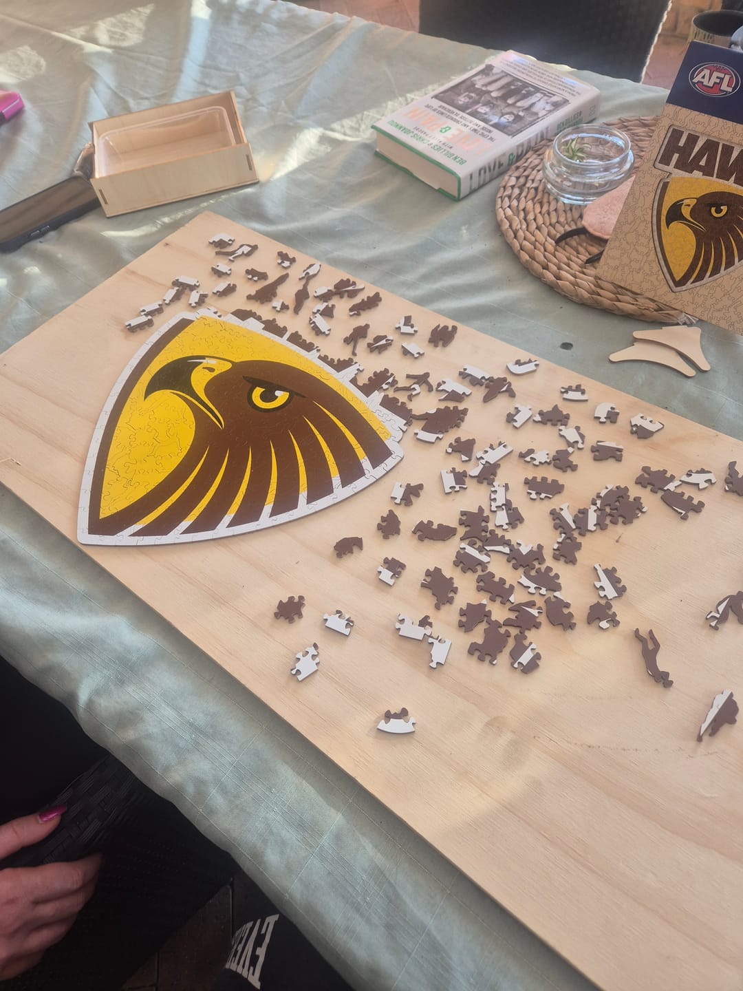 Customer photo review of Hawthorn Hawks FC Logo - Wooden Puzzle