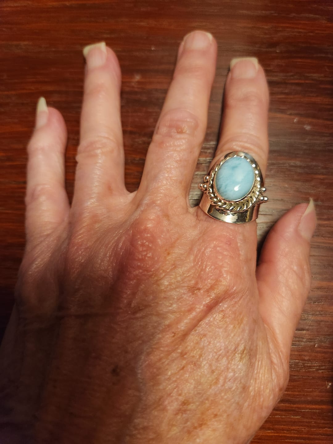 Customer photo review of Larimar Sterling Silver Boho Ring for Women