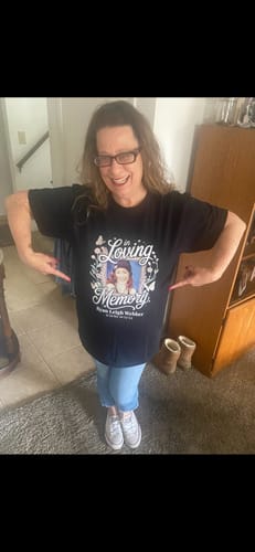 Customer photo review of In Loving Memory Personalized Memorial T-Shirt – Custom Photo, Name & Dates
