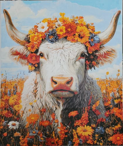Customer photo review of Blooming Horns – Cow Paint by Numbers