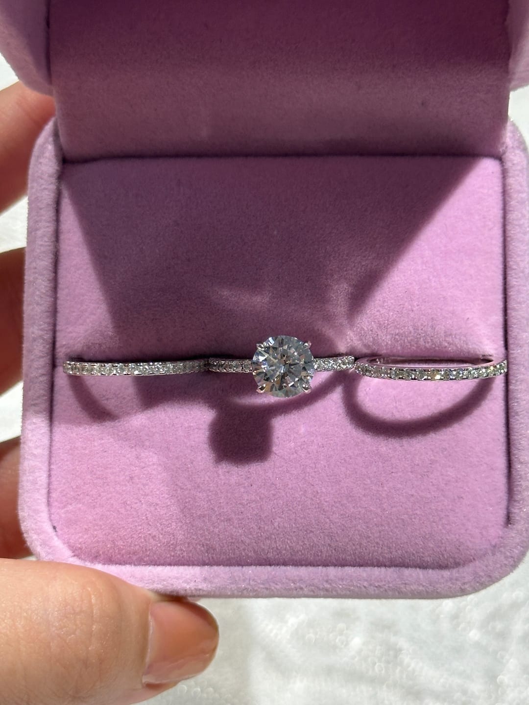 Customer photo review of S925 3PC Wedding Ring Set 2.0 Ct Round Cut With 2PC Half Eternity Wedding Band Stackable Wedding Rings