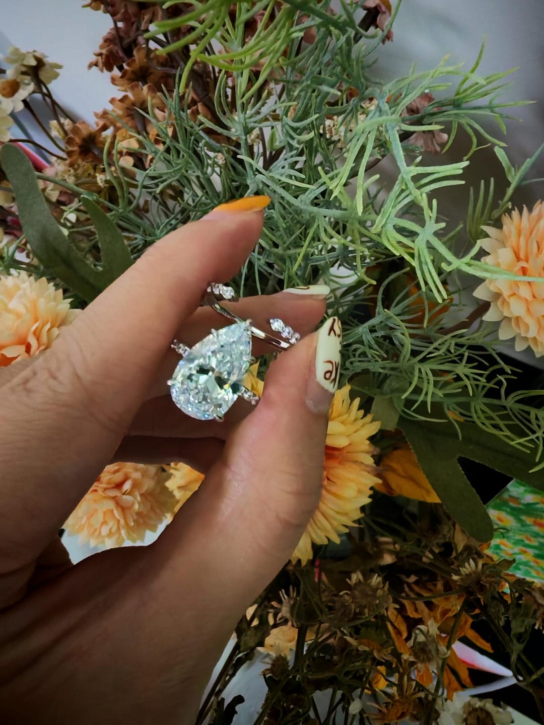 Customer photo review of S925 4.5Ct Pear Cut Wedding Ring & Open Wedding Band Bridal Rings Travel Rings For Her